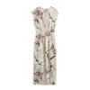 2025 Spring Women's Slimming Floral Print Silk Satin Midi Dress
