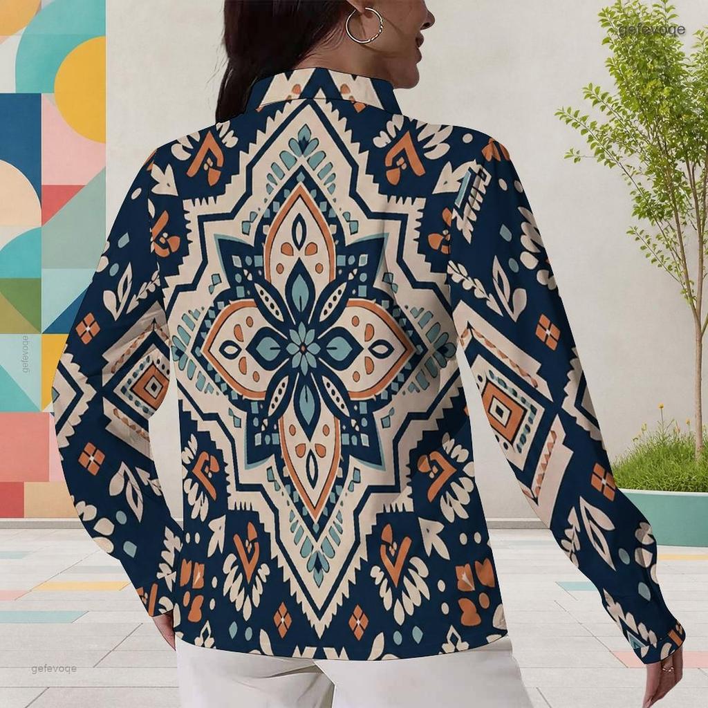 Women Plus Size Long Sleeve Collared Button Front Colorful Striped Print Shirt