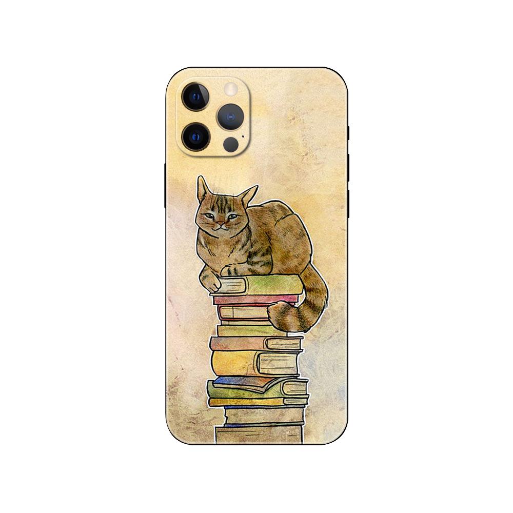 Cats and the Library Tree Phone Case for Iphone 5 5s 2020se 6 6s 7 8 Plus X 10 XR XS 11 12 13 Mini Pro MAX Black Tpu Back Cover