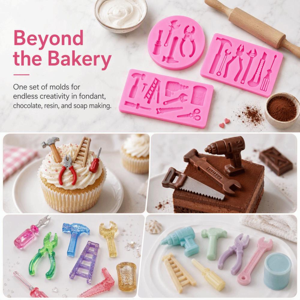 Flexible Silicone Silicone Fondant Mold Hammer Spanner Design Fondant Topper Mold  DIY Projects