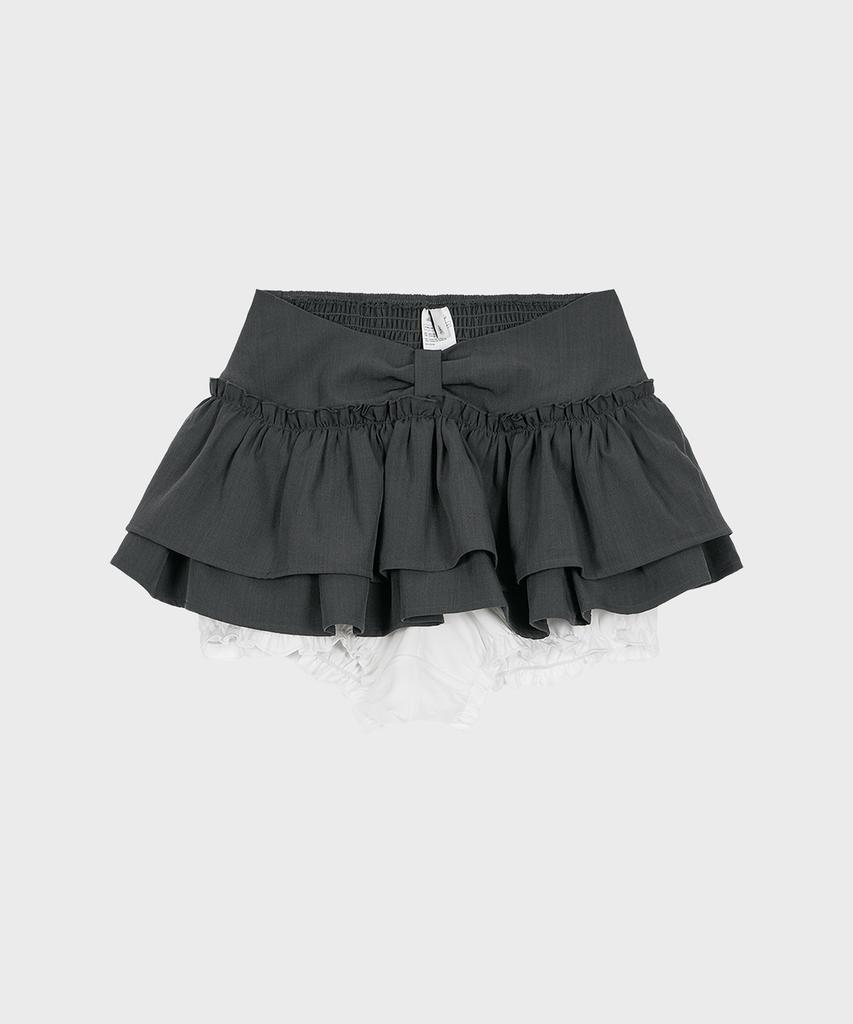 Alkialka Ribbon Tiered Mini Skirt (Charcoal)