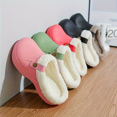 2023 Winter New Slippers, Solid Color, Slip-on Style, All-season Winter Wear, Flannel Lining, EVA Upper and Sole, Hand Wash or Professional Dry Clean