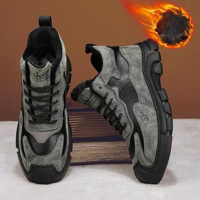 Pantofi sport de top de toamnă și iarnă Pantofi de bărbați la modă, cu talpă groasă, anti-alunecare, suprafață din piele, pantofi de alergare ocazional, cizme de locomotivă de modă din piele