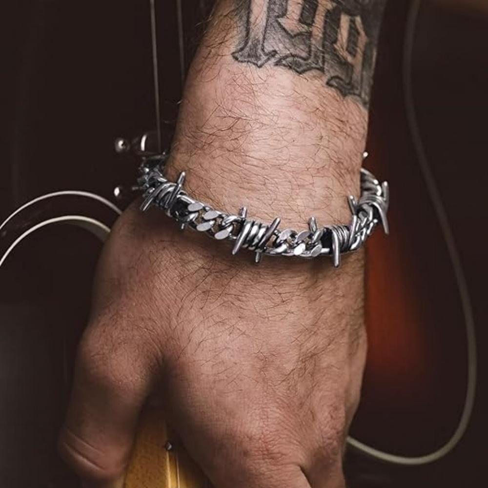 Stainless Steel Thorn Cuban Link Chains Bracelet for Men Women Barbed Wire Chain Bracelets  Adjustable Punk Emo Style Jewelry