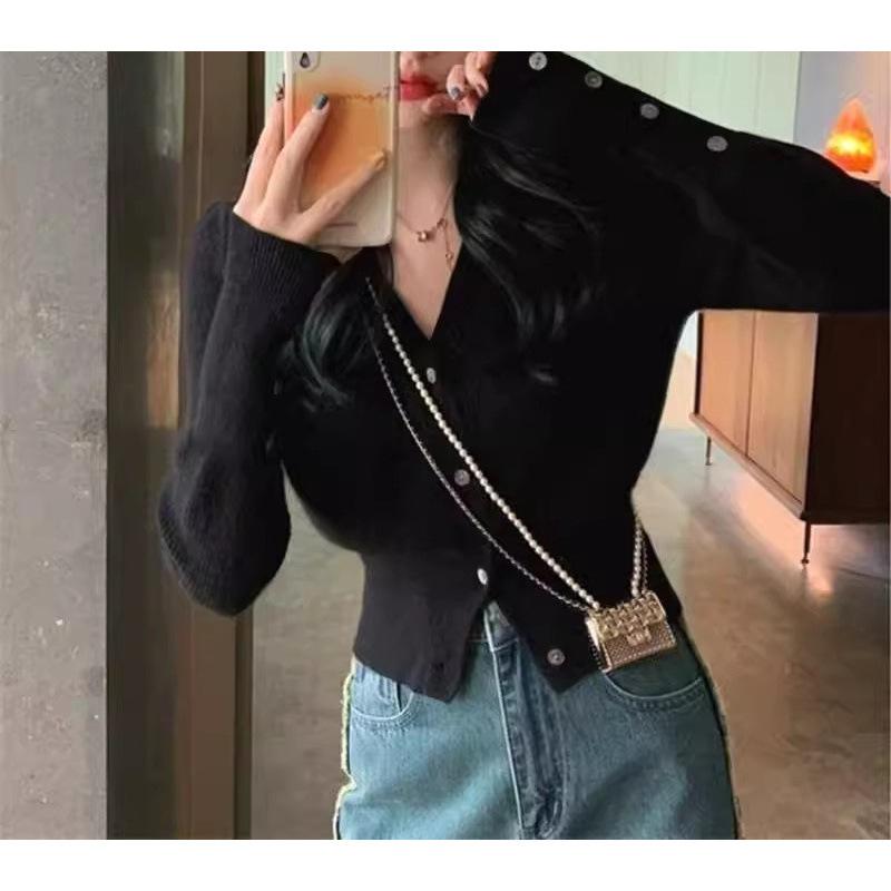 

Новый осенний приталенный вязаный кардиган с длинным рукавом, со свитером и короткой курткой для женской осени и зимы one size fits all чёрный