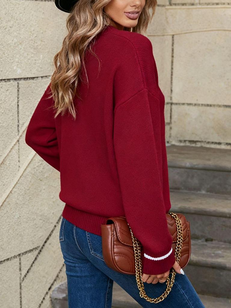 2025 Autumn-Winter Plus Size European American Women's Heart Round Neck Casual Knit Sweater