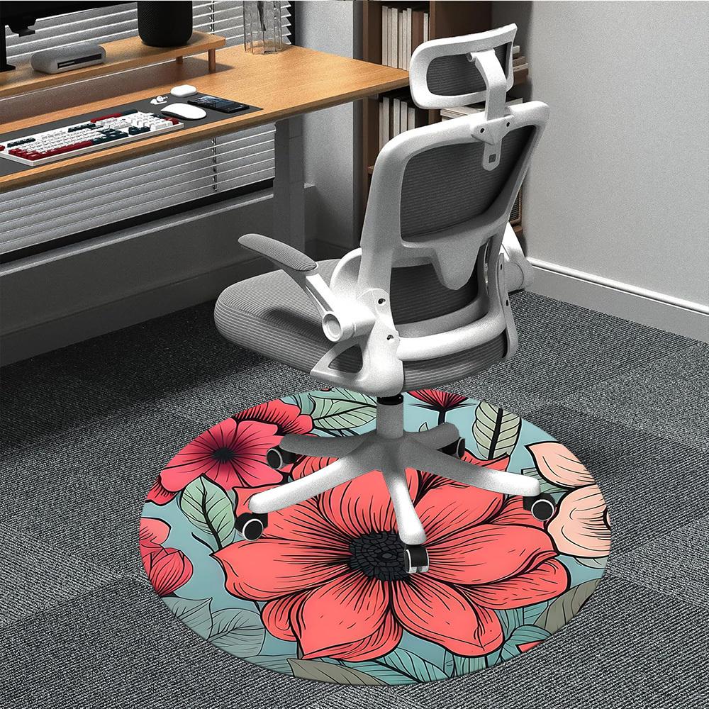 1pc Floral Pattern Office Round Area Rug, Mat Suitable For Office, Under Office Chairs Bedroom Living Room Home Decor, Room Deco