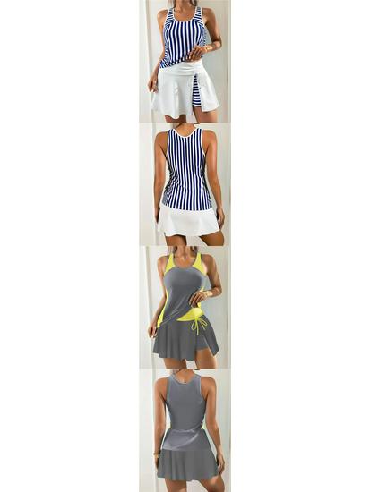 European American Tan 2025 Printed Bikini & Boxer Brief Skirt Swimsuit - Conservative Beach Vacation Style