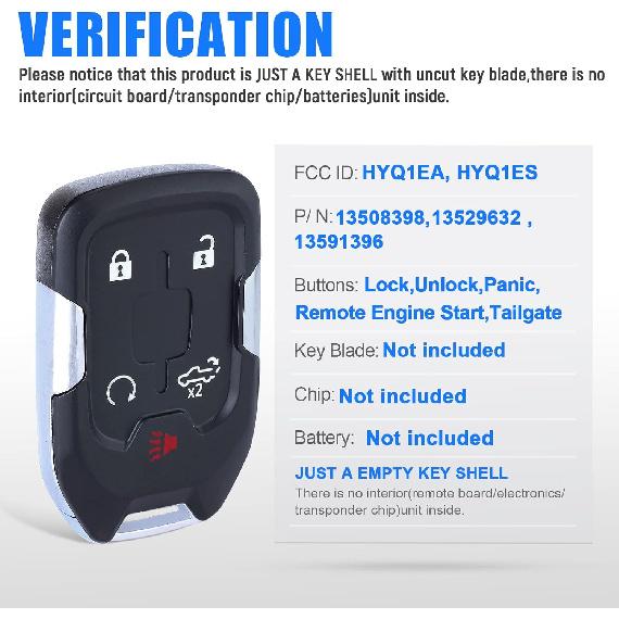 Car Key Fob Shell Case Housing Replacement for GMC Sierra 2019 2020 2021 for Chevy Silverado 2019 2020 HYQ1EA HYQ1ES 5 Buttons,Just a Key Shell
