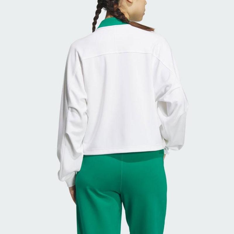 adidas Verbiage Crew Jacket With Polo Collar Women Activewear Tops White JE3617