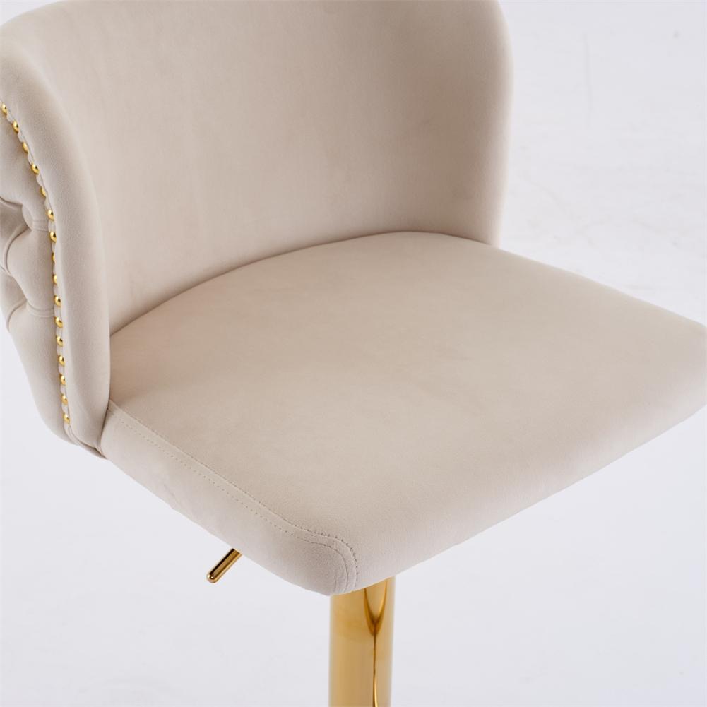 US Stock Set Of 2 Swivel Barstools Adjustable Seat Height With Gold-plating Base Tufted Back For Home Pub And Kitchen Island