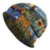1pc Men's Bohemian Van Gogh Starry Night & Sunflowers Knit Hat - Lightweight Stretchable with Iconic Art Print, Durable for Christmas/Outdoor/Party We