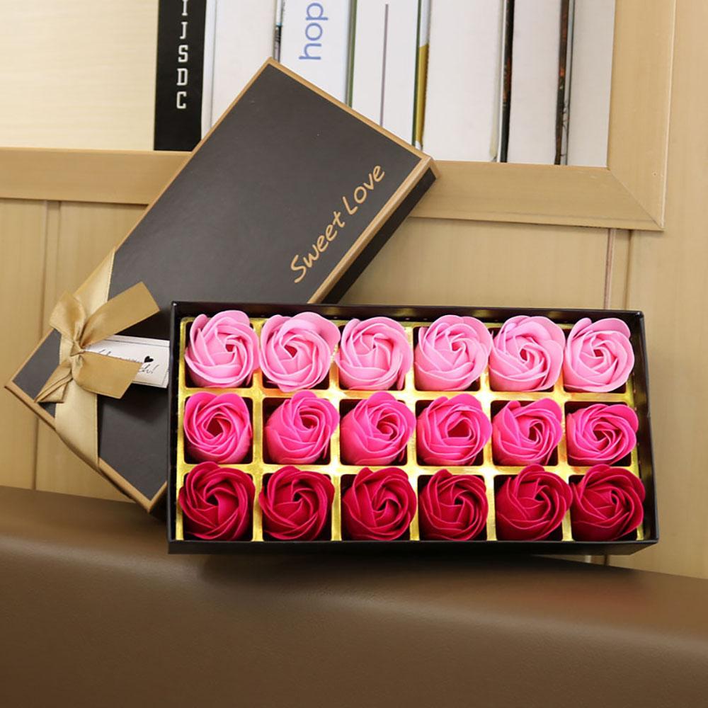 18pcs Soap Rose Flowers Gift Box Romantic Scented Bath Soap Flower Fake Flower Wedding Valentine's Day Gifts Creative Hand Gifts