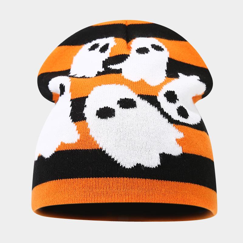 Autumn and Winter New Halloween Pumpkin Skull Jacquard Knitted Hat Festive Personality Funny Warm Wool Hat
