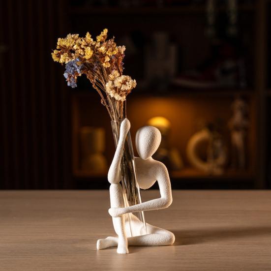Abstract Human Sculpture 3D Printed Modern Test Tube Vase Holder for Fresh Dried Flowers Minimalist Desktop Figurine for Home Shelf Desk Living Room