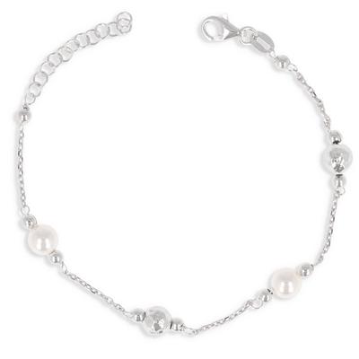 [Q4602] - Ασημένιο βραχιόλι 'Perla' ασημί λευκό (ροδιωμένο) - 6 mm