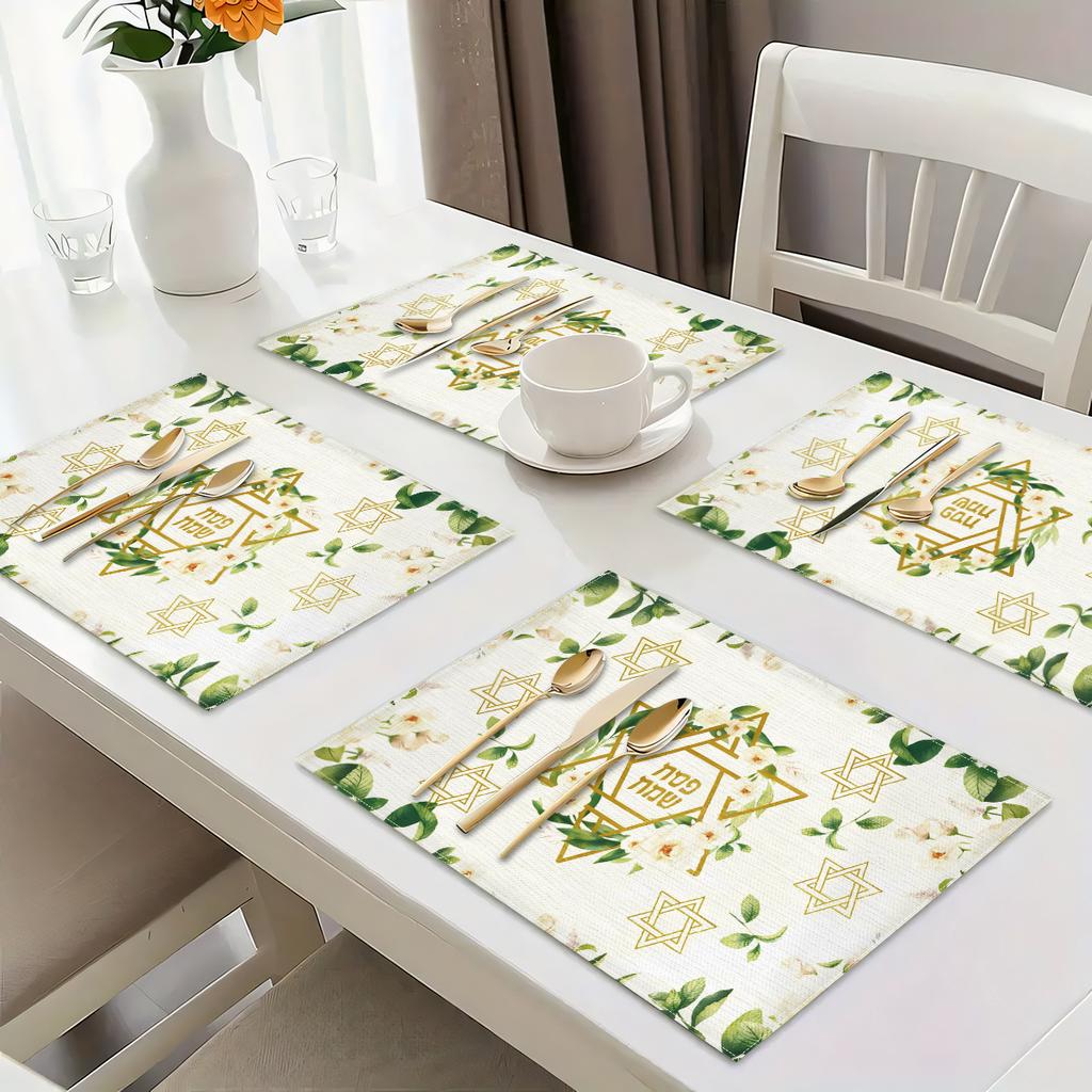 4/6/8pcs Hexagram Flower Passover Placemats, Made Of, Jewish Festival Placemats with Six-pointed Star Design, Perfect for Hanukkah and Passover Party
