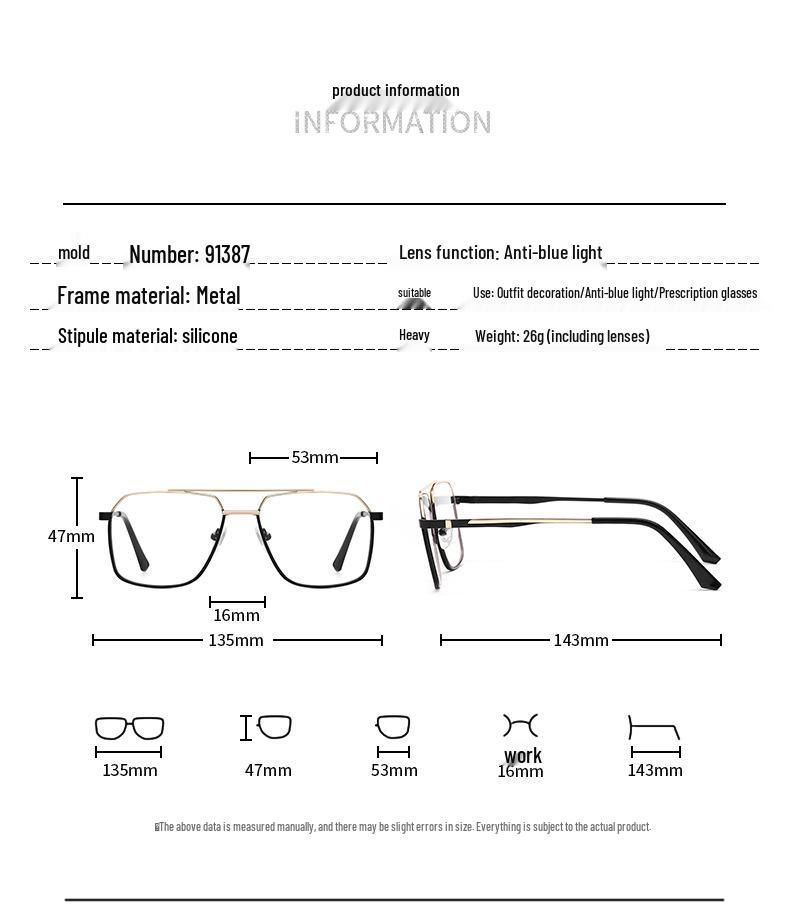 Men's Trendy Double Bridge Eyeglass Frames – European & American Style, Face Slimming, Prescription Ready