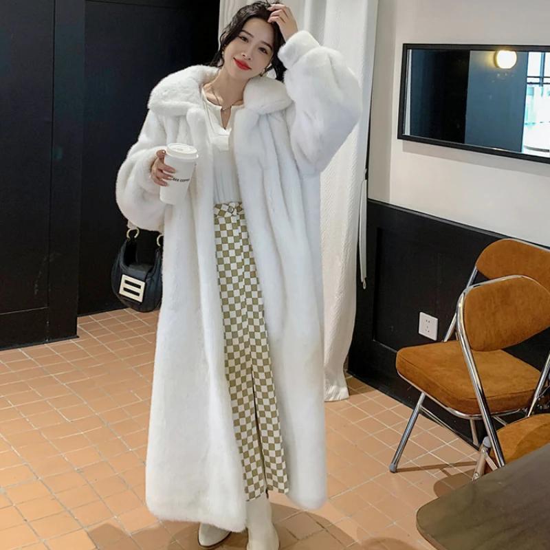 Long Fur Coat Women Warm Clothing Winter New Imitation Mink Cashmere Coats Korean Chic Lapel Loose Thickened Plush Jacket Women