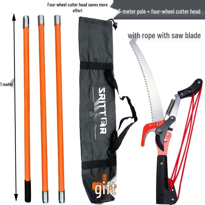 Aluminum Alloy Telescopic Pole and Pruner with High Branch Saw for Tree Pruning.