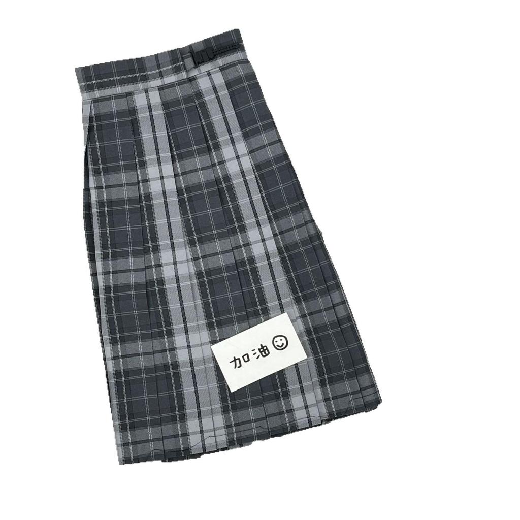 Winter Gray Plaid High-Waist Slimming JK School Uniform Pleated A-line Midi Skirt