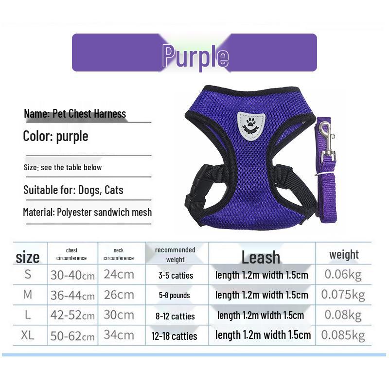 Reflective Breathable Anti-Escape Harness & Leash for Small/Medium Dogs