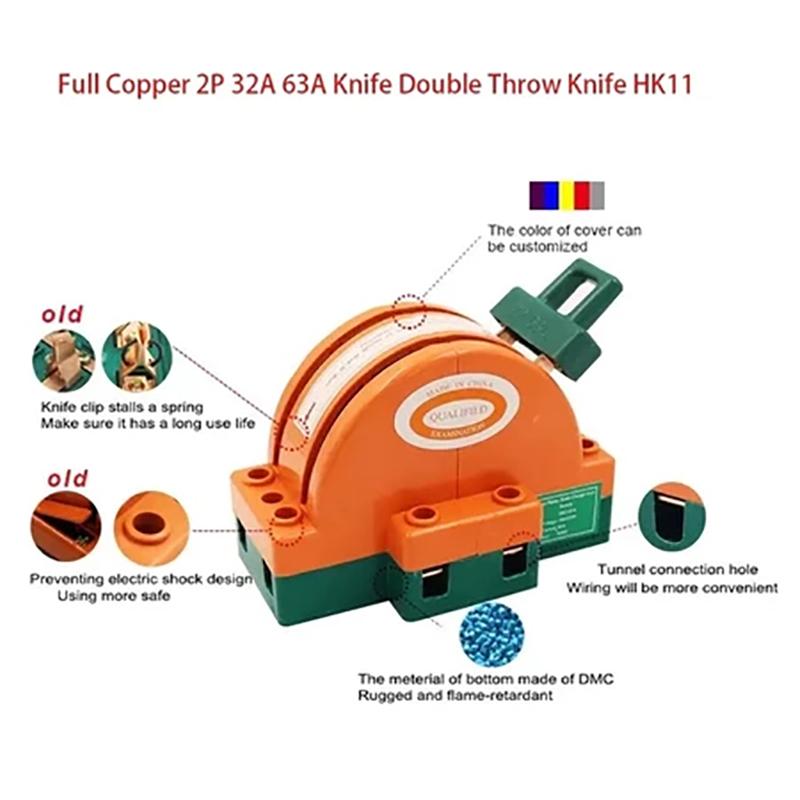 2-poliger Doppelschalter-Trennschalter 32A 63A 100A Dpdt Messertrennschalter Sicherheits-Trennschalter Leistungstrennschalter