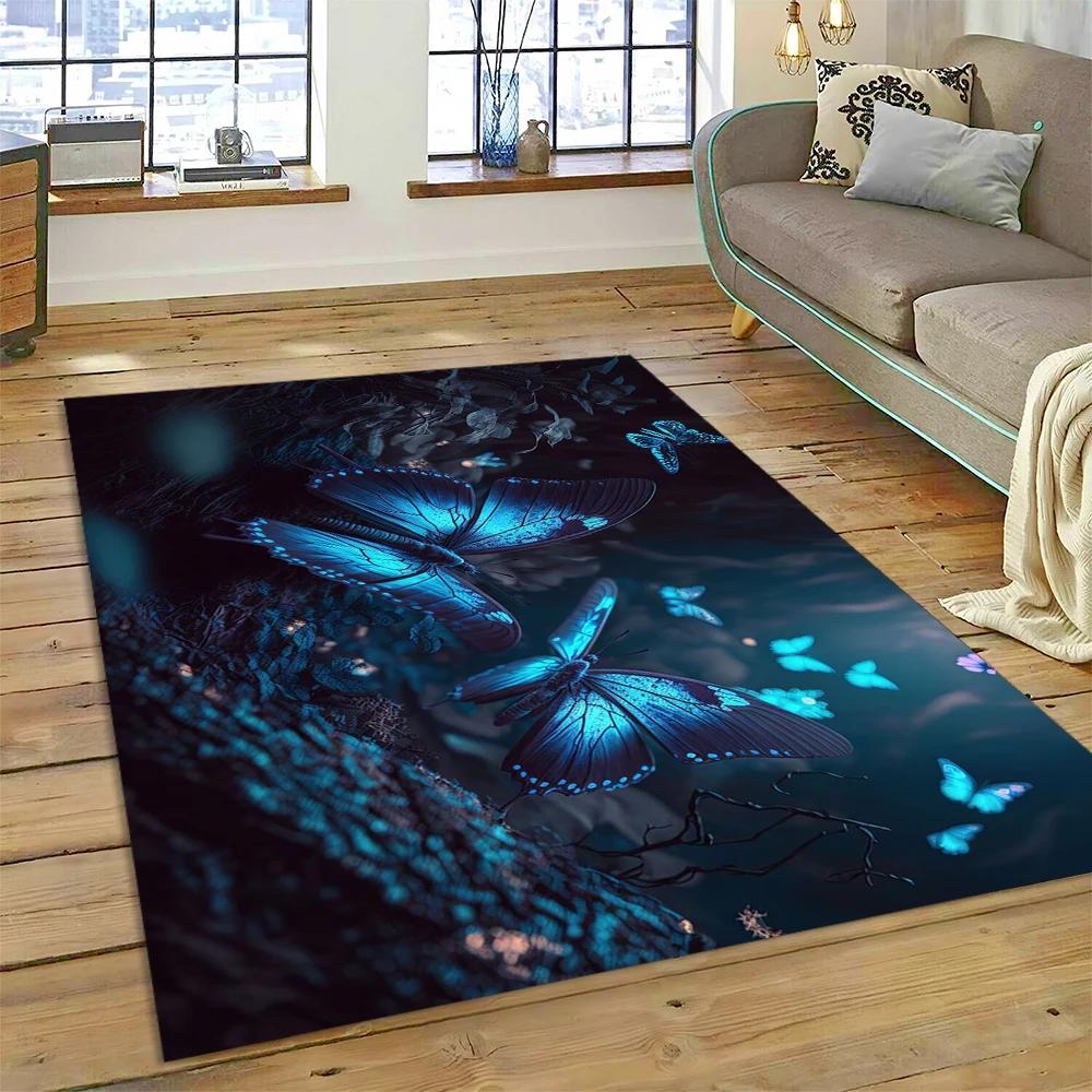 HD Fantasy Butterfly Flower Cartoon Carpet Rug for Home Living Room Bedroom Sofa Doormat Decor,Kids Area Rug Non-slip Floor Mat
