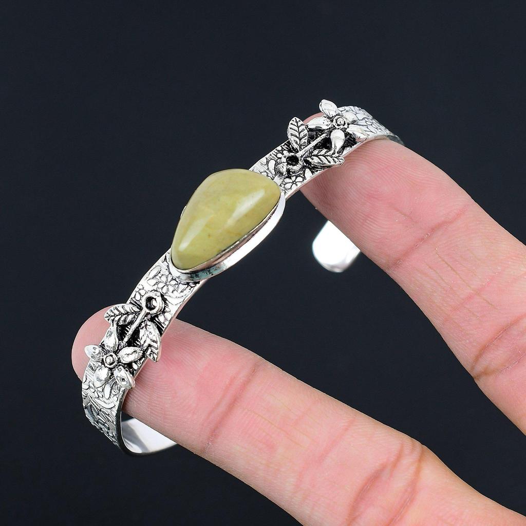 Sisters Day Deal Polychrome Jasper Stone 925 Silver New Flower Bangle Bracelet