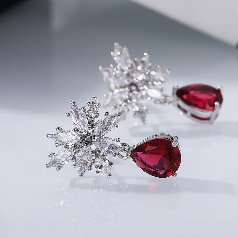 BELLA BOX Luxury Red Cubic Zirconia Earrings For Women Wedding Engagement Dangle Earring High Quality Accessories Statement Jewelry