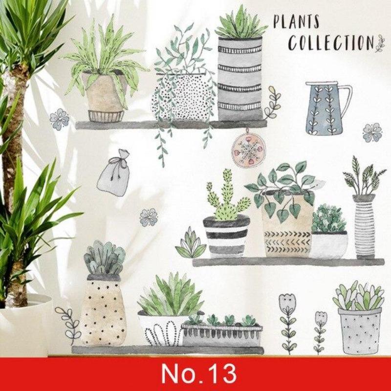 24 Styles Wall Stickers Decorated Tropical Green Leave Nordic Fresh Living Room Bedroom Stickers Plant Flowers Wall Decorations