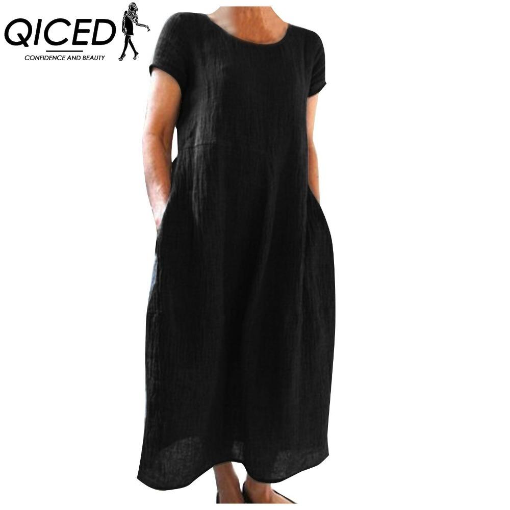 QICED Dámská móda Léto Jaro Jednobarevný potisk Neformální šaty s krátkým rukávem do O-výstřihu a vysokým pasem