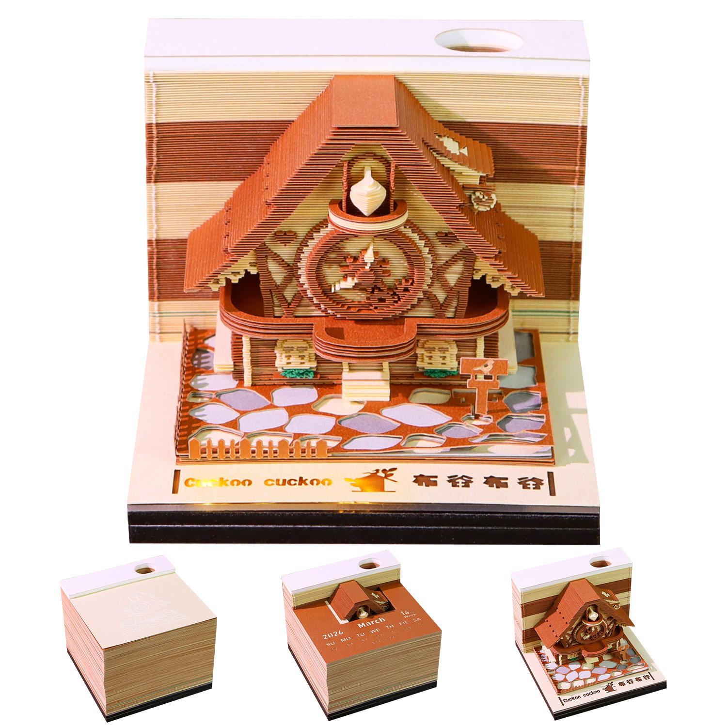 Novelty Desk Paper Organizer Gift Cuckoo Clock Shaped 3D Promotional Notepad for Promotional Activities Give Away коричневый