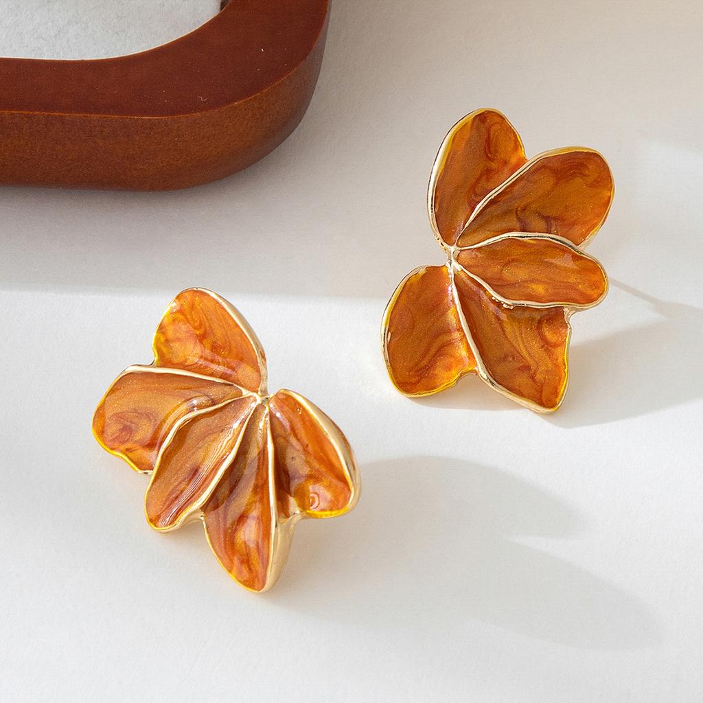 Metal Flower Red Enamel Petal Drop Earrings for Women Trendy Yellow Blue Green Drops Oil Flower Earrings Fashion Zircon Gifts