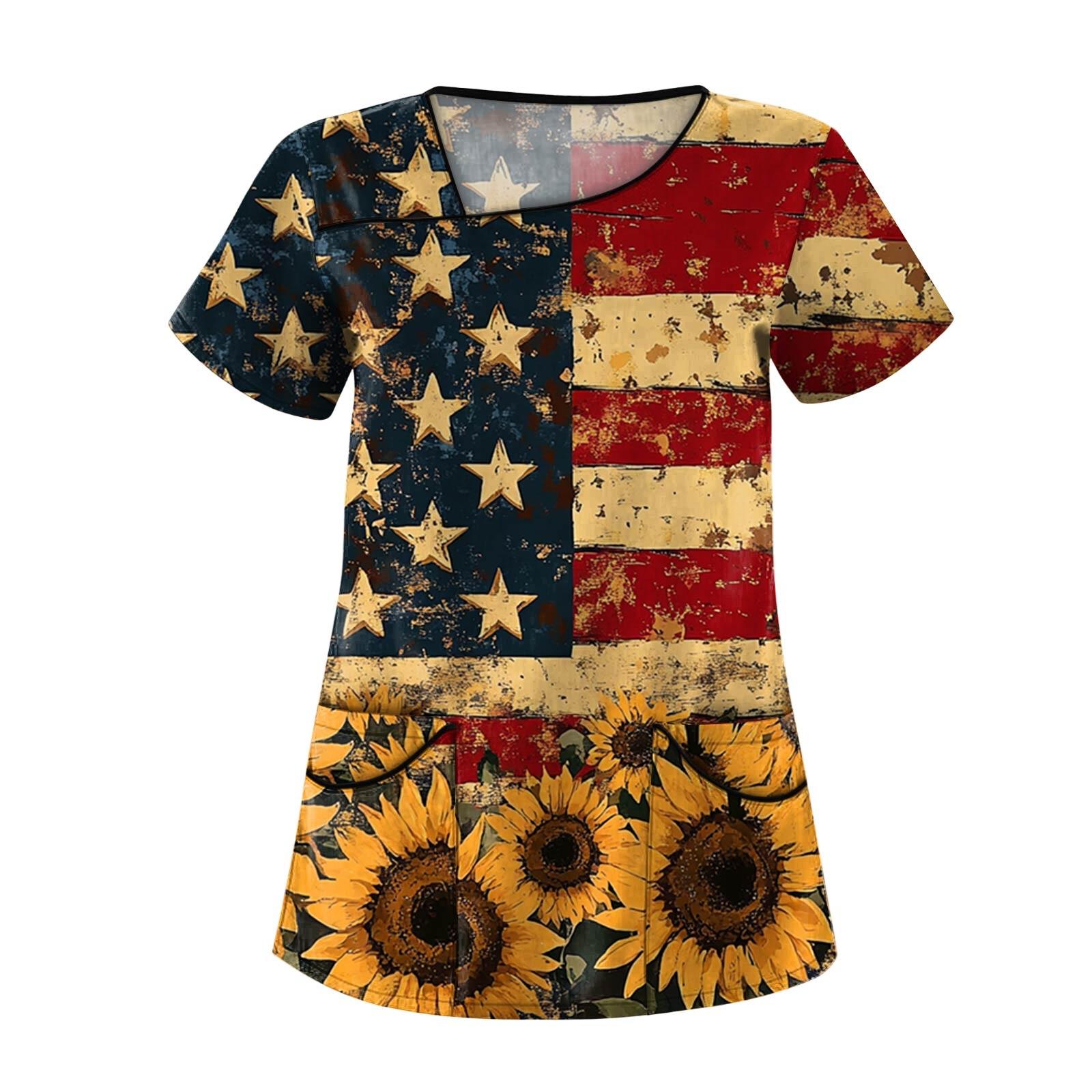 

Женская модная рабочая одежда с короткими рукавами с принтом и верхом с двойными карманами XL жёлтый