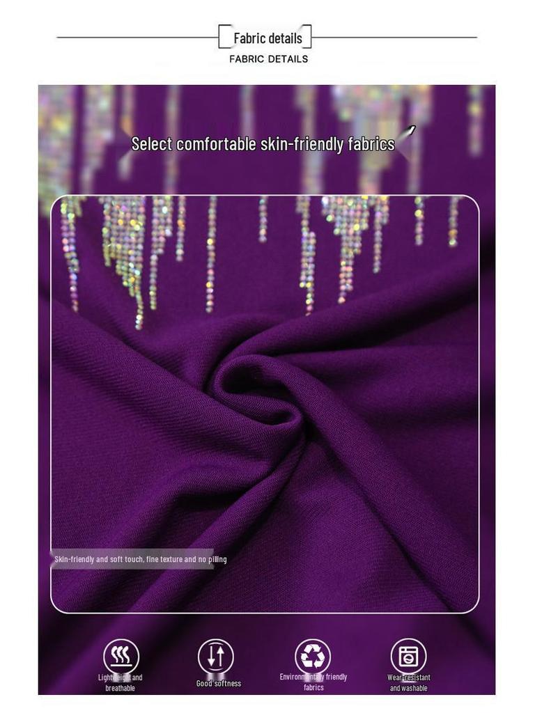 Lato 2024 Dwuwarstwowa Bluzka z Jedwabiu Lodowego z Cyrkoniami, Odkrywająca Ramiona i Plecy