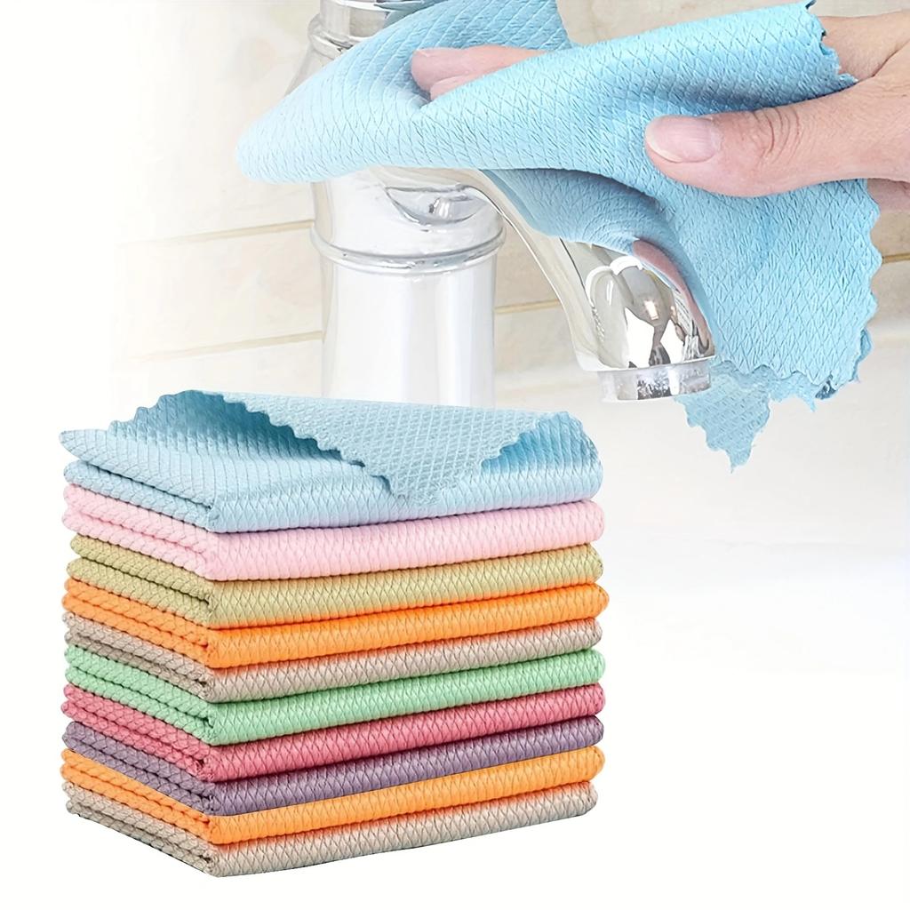 Microfiber Glass Cleaning Cloth Rag Lint-Free For Windows Car Kitchen Mirror No Trace Reusable Fish Scale Rag Polishing