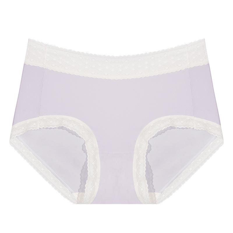 Damen-Unterwäsche aus Eisseide, Sommer, dünner Baumwolle im Schritt mit antibakterieller Spitzenkante, weicher mittelhoher Taille, spurlose Unterwäsche