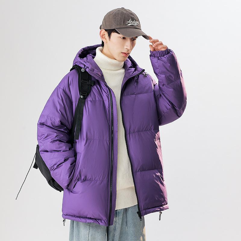 Men's Winter Casual Sports Down Jacket Hooded Warm Solid Color Windproof Couple Teen Jacket Trendy Winter Wear