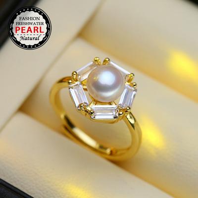 Anelli di perle d'acqua dolce naturali per le donne Moda femminile Cubic Zirconia CZ Anello fiore Anello regolabile per gioielli con perle