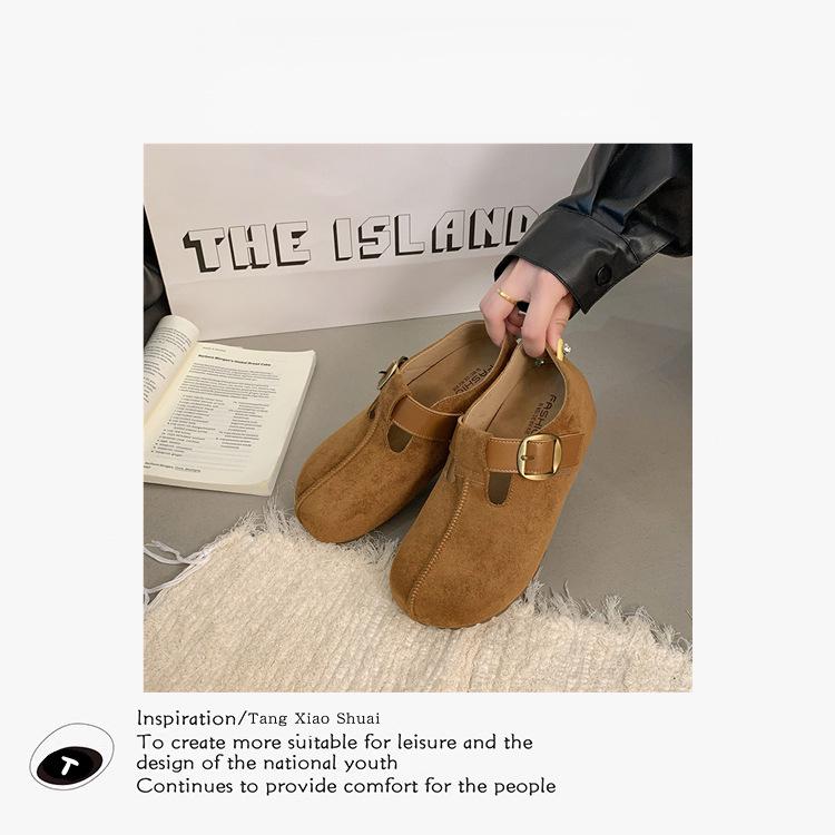 Korean Style Women s Leather Buckle Shoes with Hidden Heel 2025 Retro Design 39