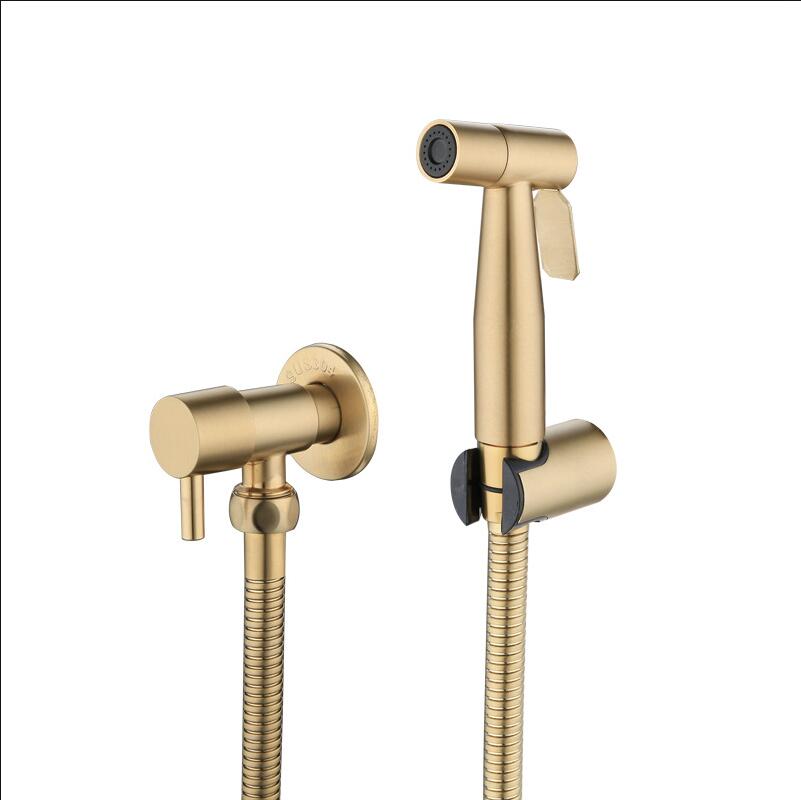 Tuqiu Hand Held Bidet Sprayer Douche Toilet Kit Brush Gold Shattaf 304 SUS Copper Valve Set Jet Bidet Faucet Set