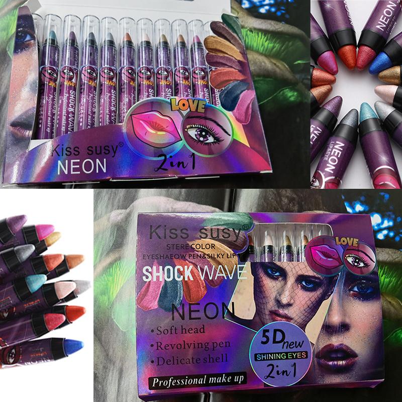 36 farbe Lidschatten Stift Lippenstift Wasserdicht 2-in-1 Lidschatten Stick Set