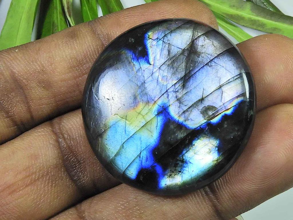 35X35MM Natural Labradorite Multi Purple Round Cabochon Loose Gemstone 92Cts SK-4035