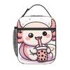 Cute Axolotl Milk Tea Print Insulated Lunch Bag for Women Kids Portable Food Boxes Thermal Lunch Box Tote