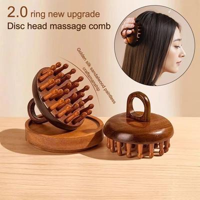 Multi-Functional Wood Therapy Massage Comb Scalp Head Massager Natural Sandalwood Circular Tooth Guasha Scraping Body Massager