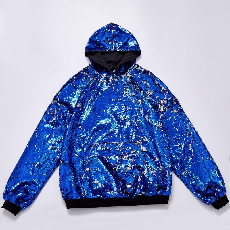 Felpa con cappuccio da uomo con design reversibile a paillettes Festa di Halloween Performance di ballo Autunno Inverno