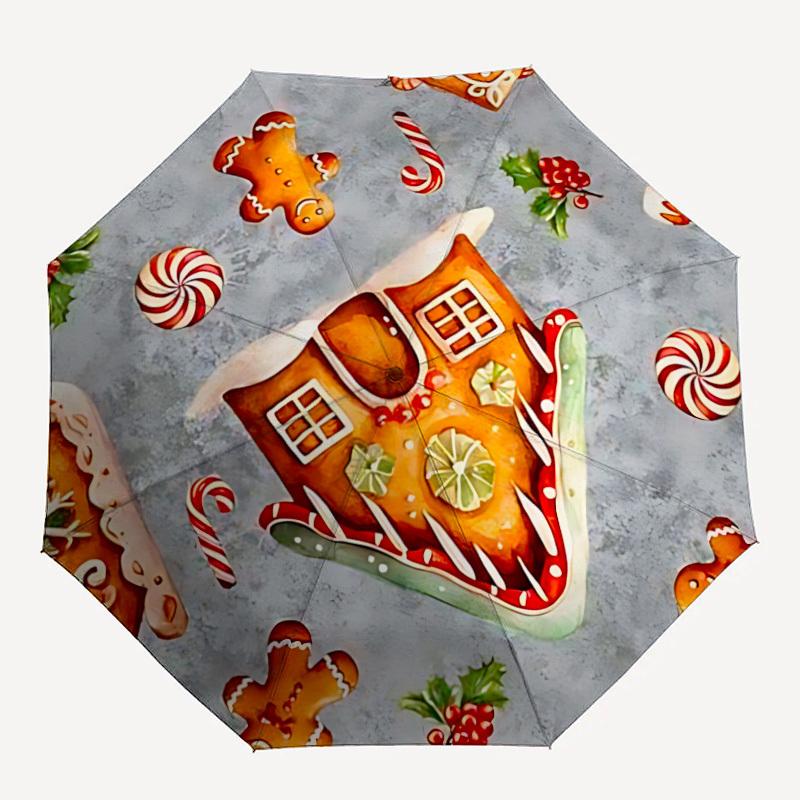 1pc Gingerbread House Automatic Folding Umbrella, 8-Rib Iron Frame, Casual Outdoor Accessory for Birthday Festival Gifts Yy251128149
