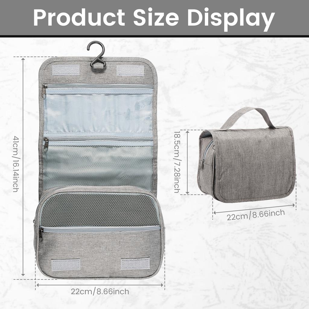 Foldable Hanging Travel Bag Polyester Portable Toiletry Washbag with Hanging Hook Waterproof Cosmetic Bag for Bathroom Storage