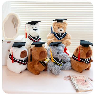 Graduation Season Doctor Capybara Doll Plush Toy Doctor Hat Bear Elephant Doll Graduation Memorial Gift Doll